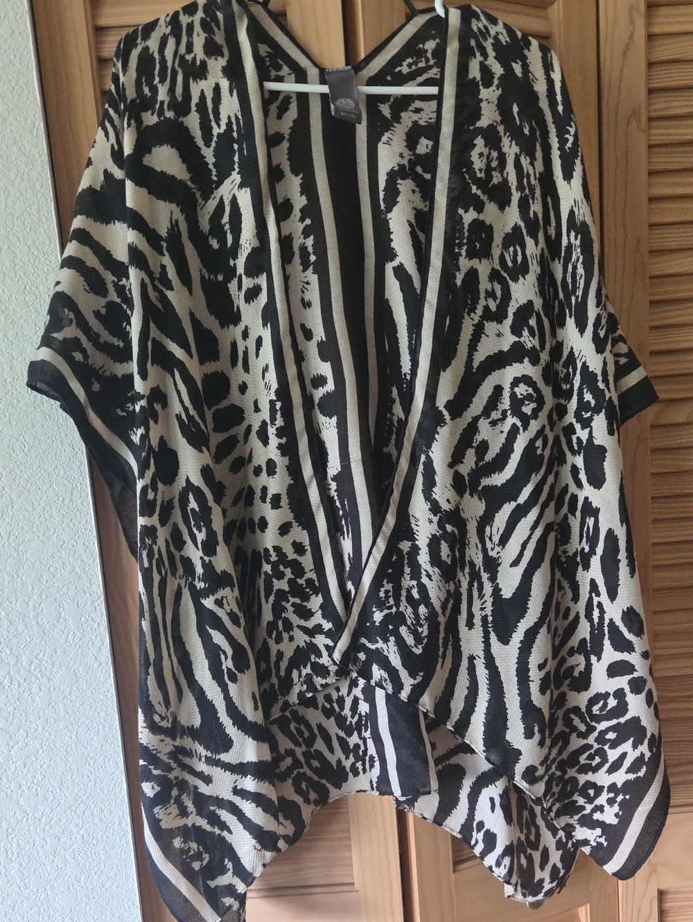 Vince Camuto Black and White Animal-Print Draped Coverup